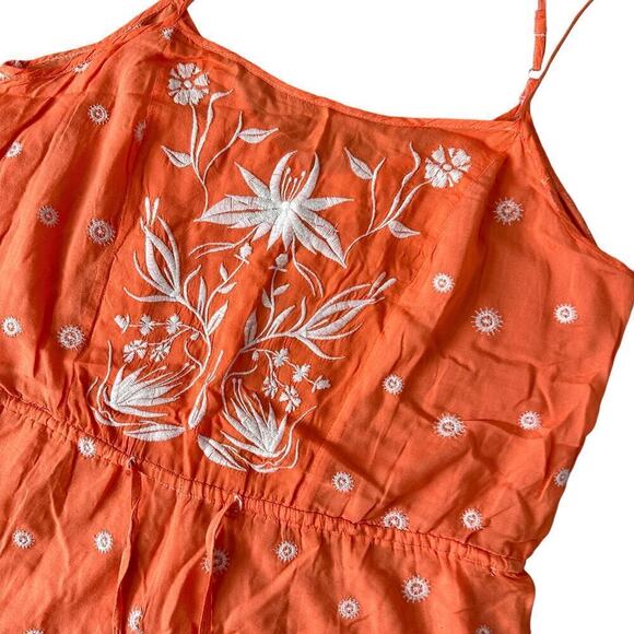 anthropologie coral Orange strappy romper embroidered boho scalloped hem small - Picture 3 of 11